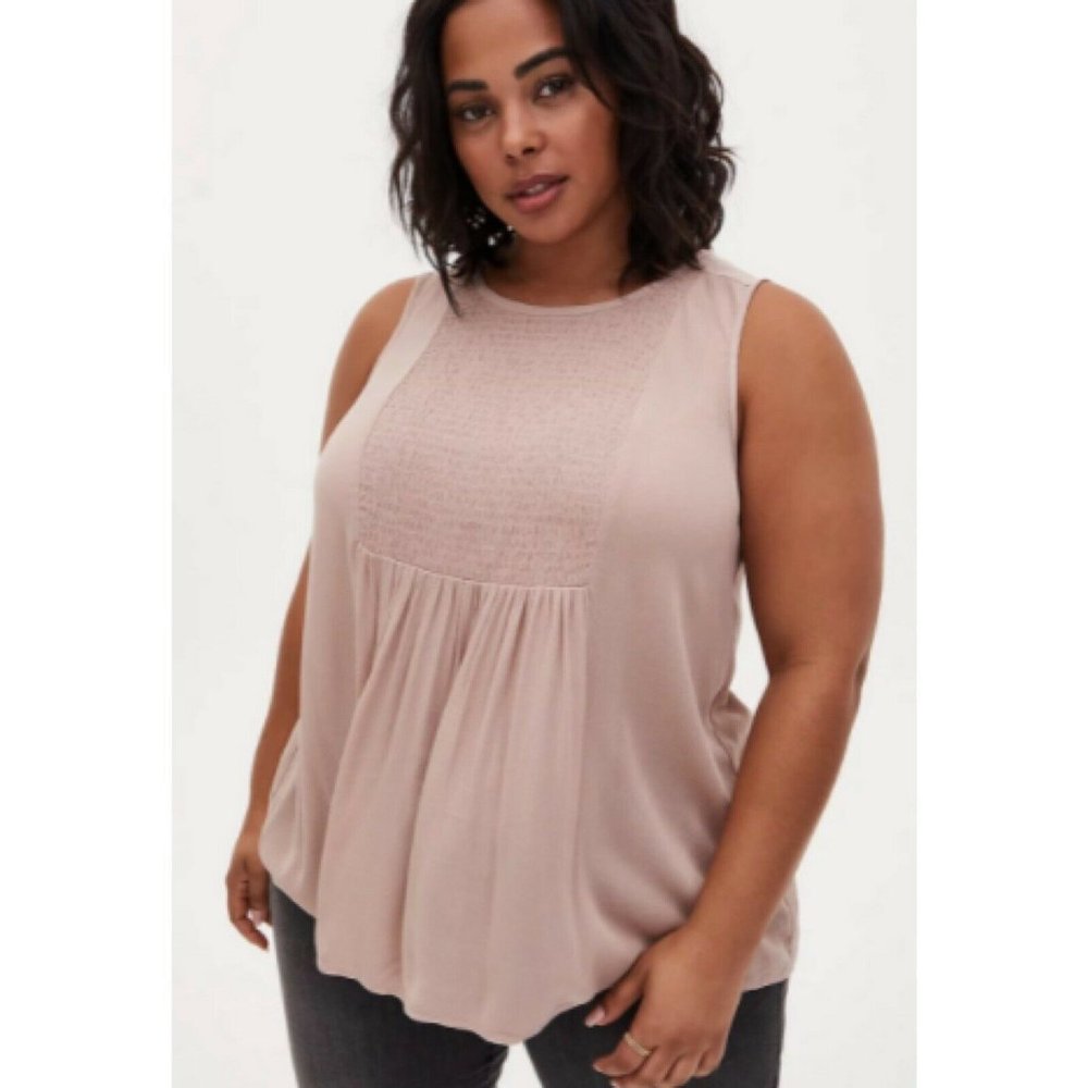 torrid Dusty Rose Pink Smocked Yoke Sleeveless Tank